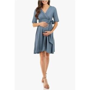 Mother Bee Maternity Knee‑Length Wrap Dress Navy Adjustable Belt XL Pre‑Owned